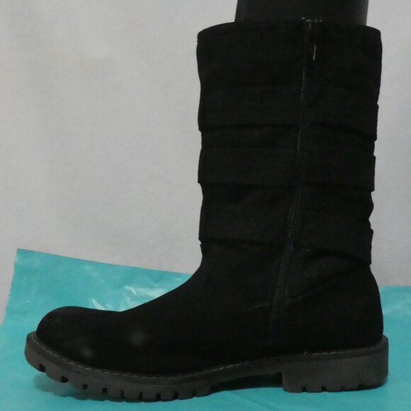 ROXY | size 9 | Stylish Black Triple Buckle Boots | Suede Texture | Zip-Up Sides - Picture 6 of 16